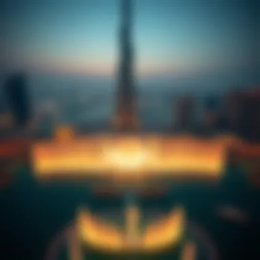 Aerial Perspective of the Fountain Display Aerial view of the Burj Khalifa Fountain Show with surrounding area