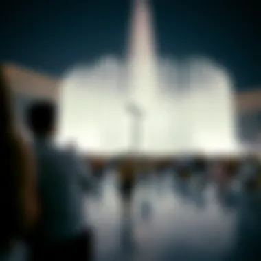 Crowd enjoying the fountain show by the Dubai Mall