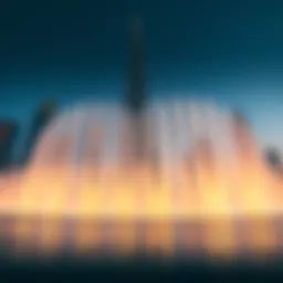 Stunning view of Burj Khalifa Fountain Show at night