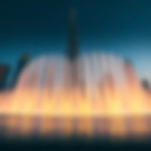 Stunning view of Burj Khalifa Fountain Show at night