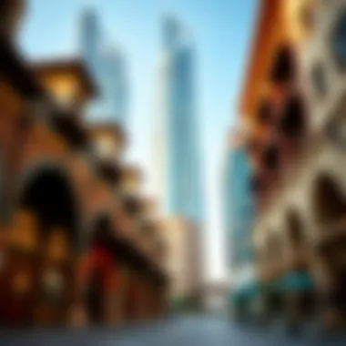 Cultural Fusion: Traditional and Modern Architecture in Dubai A vibrant blend of traditional Emirati architecture and modern skyscrapers in Dubai