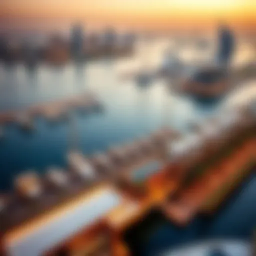 A stunning aerial view of Dubai Marina showcasing the diverse array of waterfront restaurants.