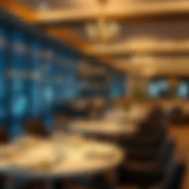 Elegant Dining at a Marina Restaurant An elegant dining setup at a marina restaurant, highlighting luxurious ambiance and waterfront views.