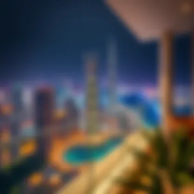 Stunning Dubai Skyline from Hotel Apartment Breathtaking view from a hotel apartment balcony overlooking Dubai skyline