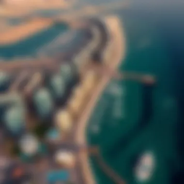 Aerial view of JBR's coastal real estate and marina