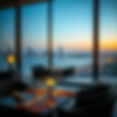 Sophisticated Dining with JBR View Elegant dining scene in JBR with view of the beach and skyline