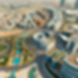 Aerial view of Motor City showcasing its unique architectural design