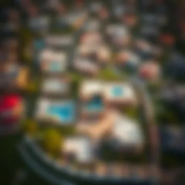 Aerial View of Exclusive Mega Home Neighborhood An aerial view of an exclusive neighborhood filled with mega homes