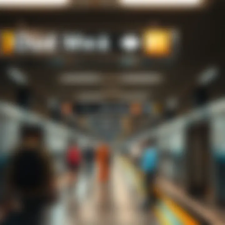 Interior shot of the ticketing area with passengers navigating the station