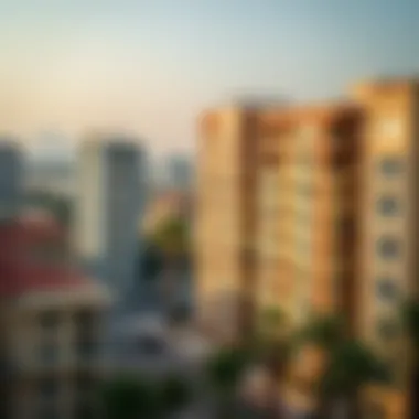 Urban Landscape of Shared Living in Dubai A picturesque view of an urban neighborhood with shared living buildings.